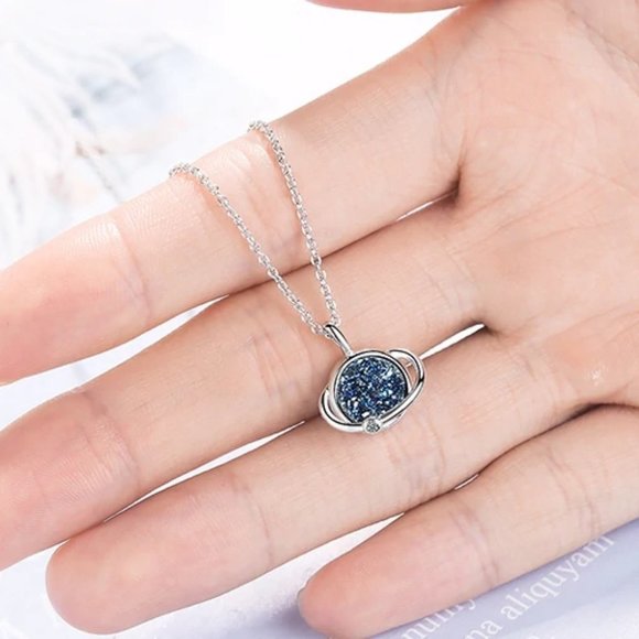 NEW 925 Sterling Silver Druzy Planet Necklace - Picture 2 of 8